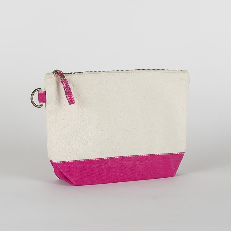 A small heavyweight canvas pouch with a black bottom, featuring a sturdy metal zipper and side loop detail, from the All In Zip Top Pouch collection.