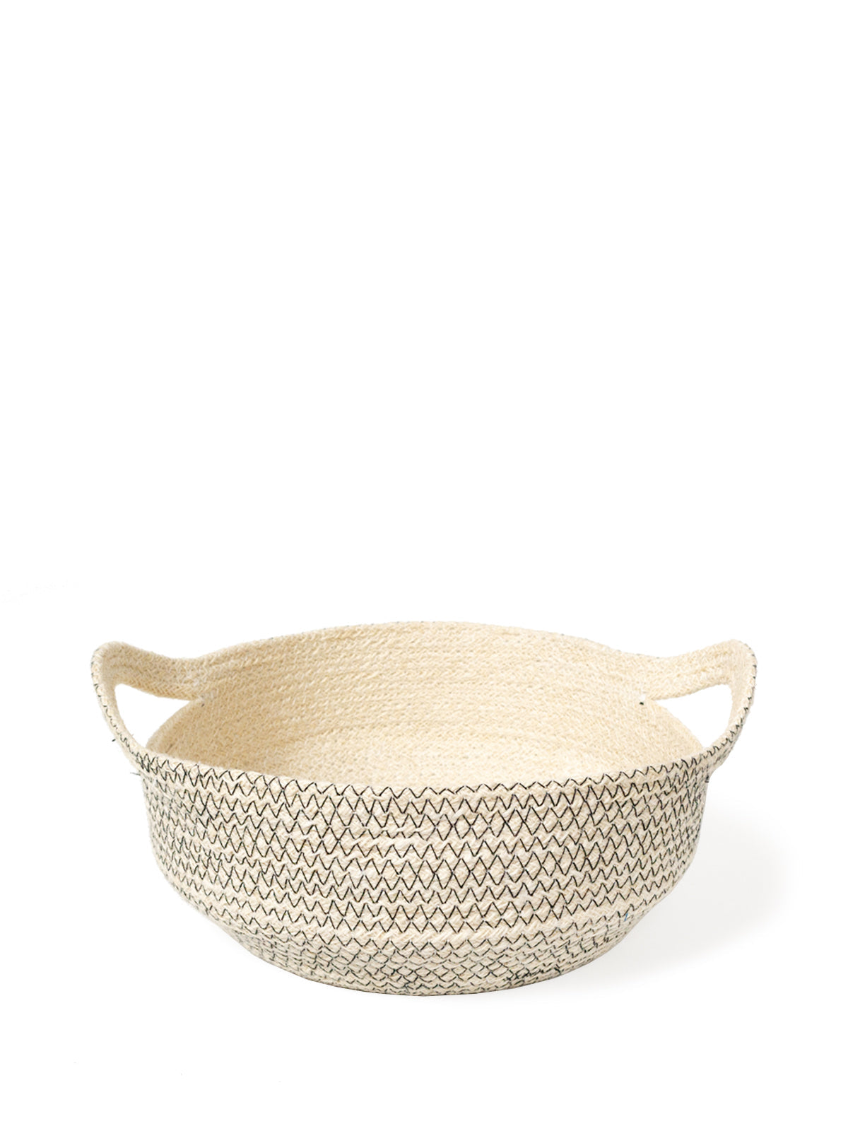 Three Amari Fruit Bowls in black are elegantly arranged on a white background. Handcrafted by Fair Trade artisans, these sustainably made pieces add an eco-friendly touch to any space.