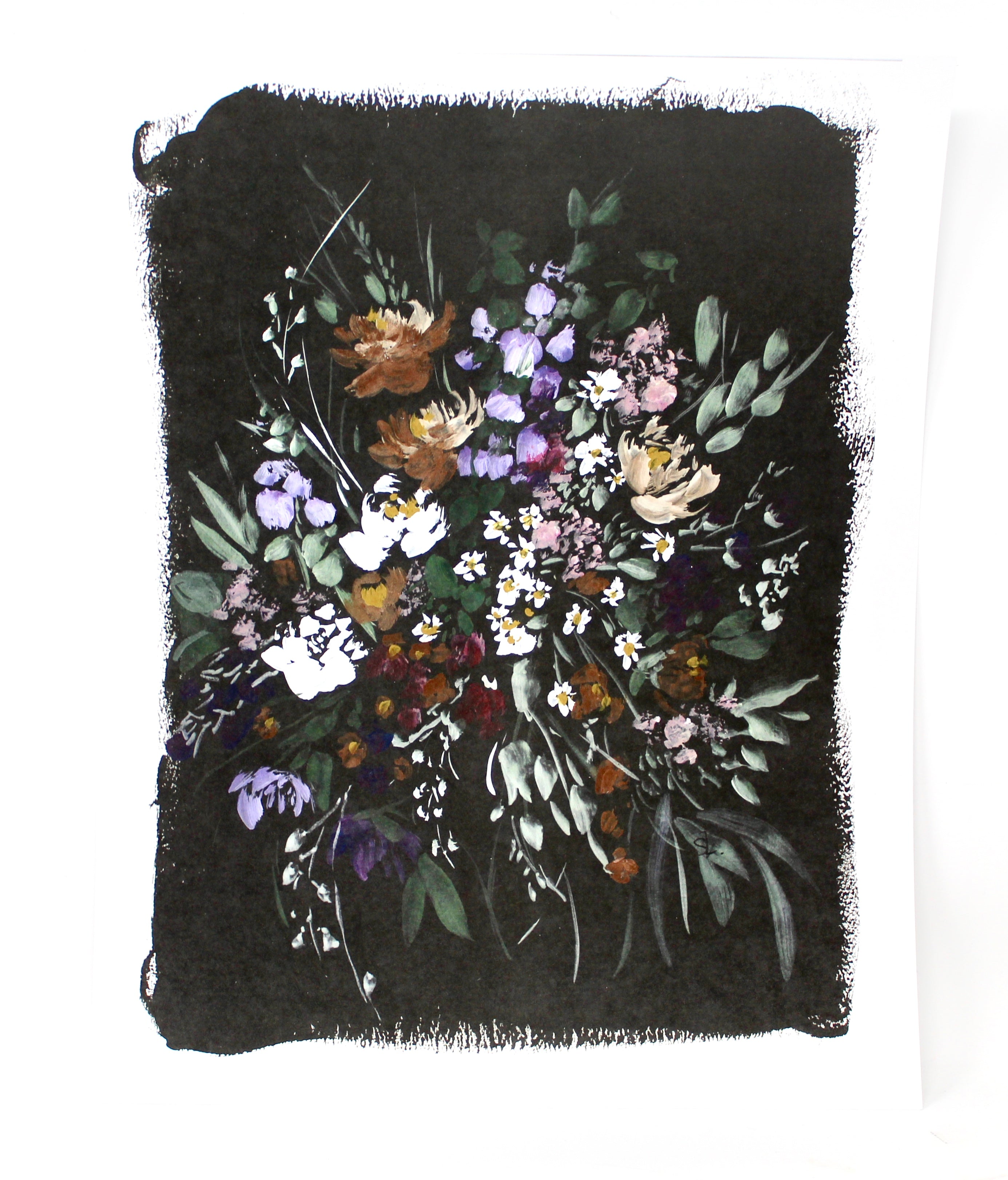 This elegant print, part of the Posy Collection – Spring Wildflower Floral, showcases a colorful floral arrangement against a black background in a white frame. It adds a touch of sophistication and charm to your home decor.