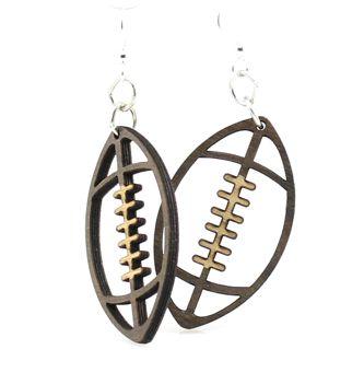 The Footballs Earrings #1340 are made from sustainably sourced wood with detailed cut-out designs and hang elegantly from hypoallergenic stainless steel hooks.