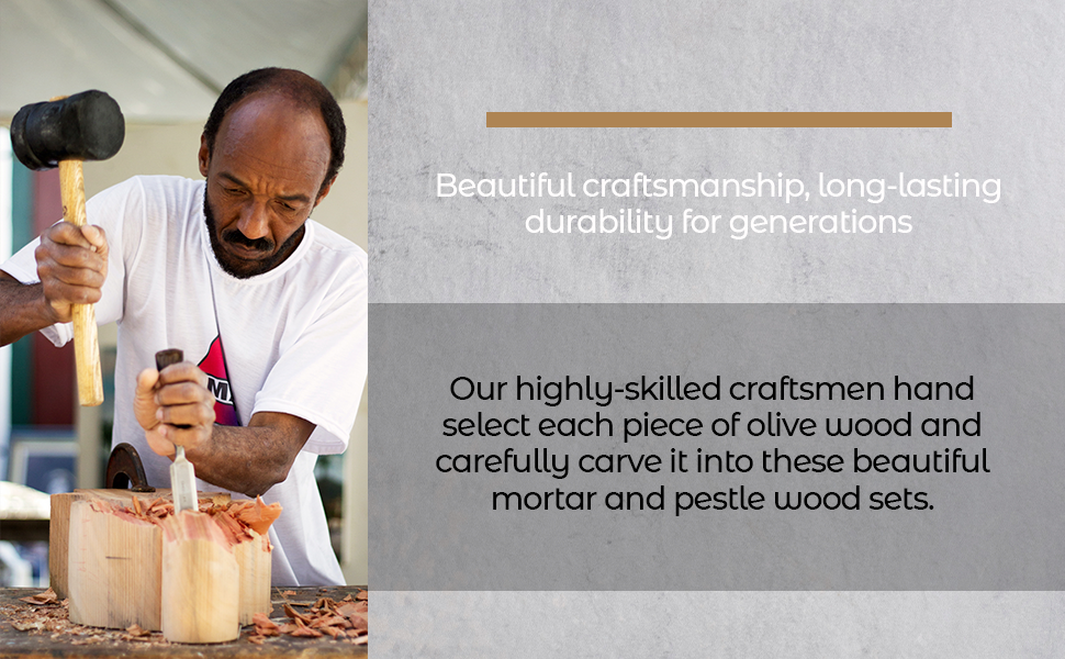 The Olive Wood Rustic Mortar and Pestle, featuring a smooth, polished surface and striking grain patterns, stands out as a sturdy kitchen accessory against a plain white background.