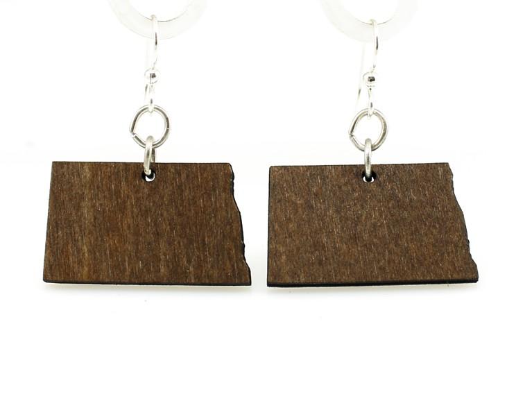 The North Dakota State Earrings - S034 are laser-cut from sustainably sourced wood for precision and are attached to hypoallergenic metal hooks.