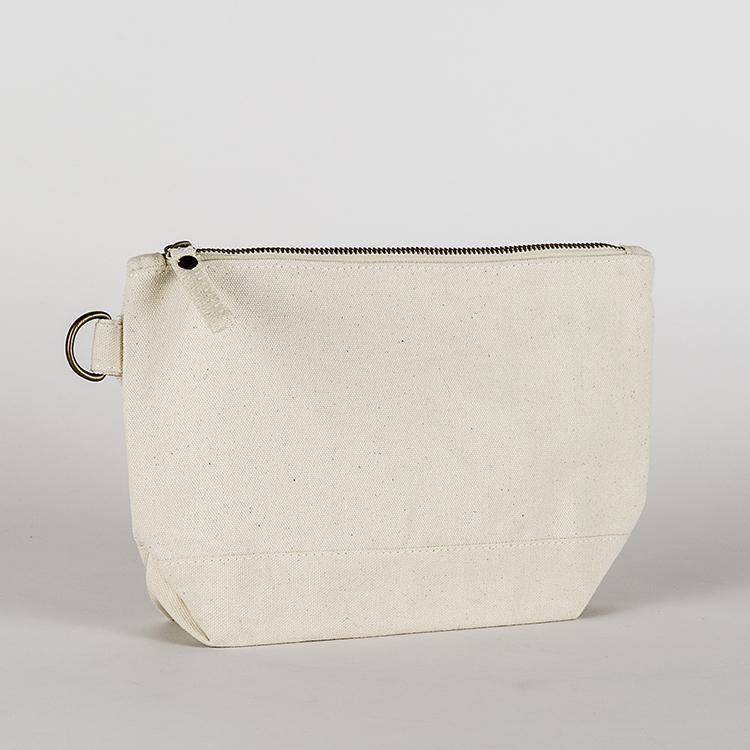 A small heavyweight canvas pouch with a black bottom, featuring a sturdy metal zipper and side loop detail, from the All In Zip Top Pouch collection.