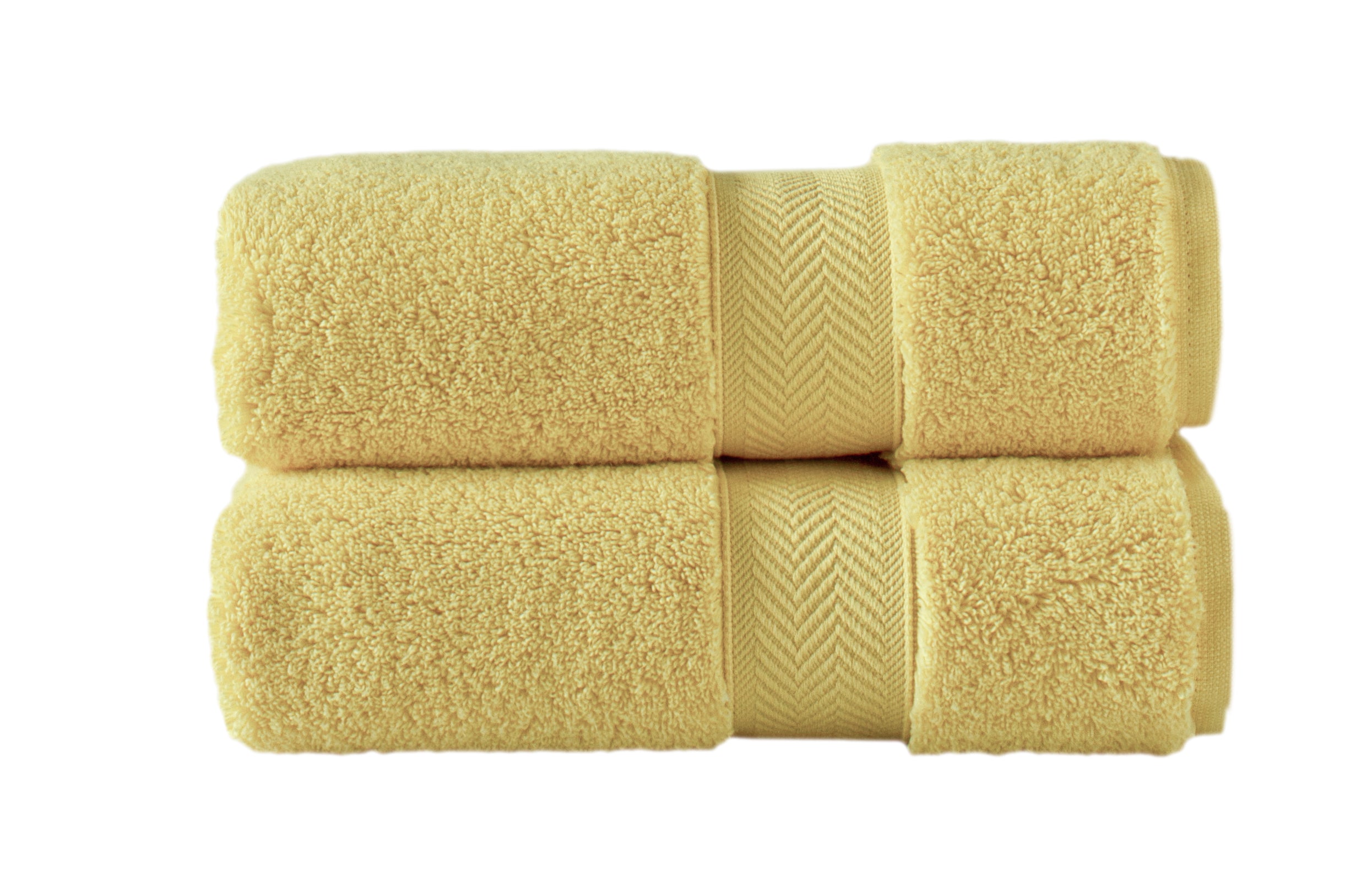 The Klassic Collection 2 PK Hand Towels Set consists of two folded white towels made from Long Staple Aero Cotton, displaying a textured pattern as they are stacked on top of each other.