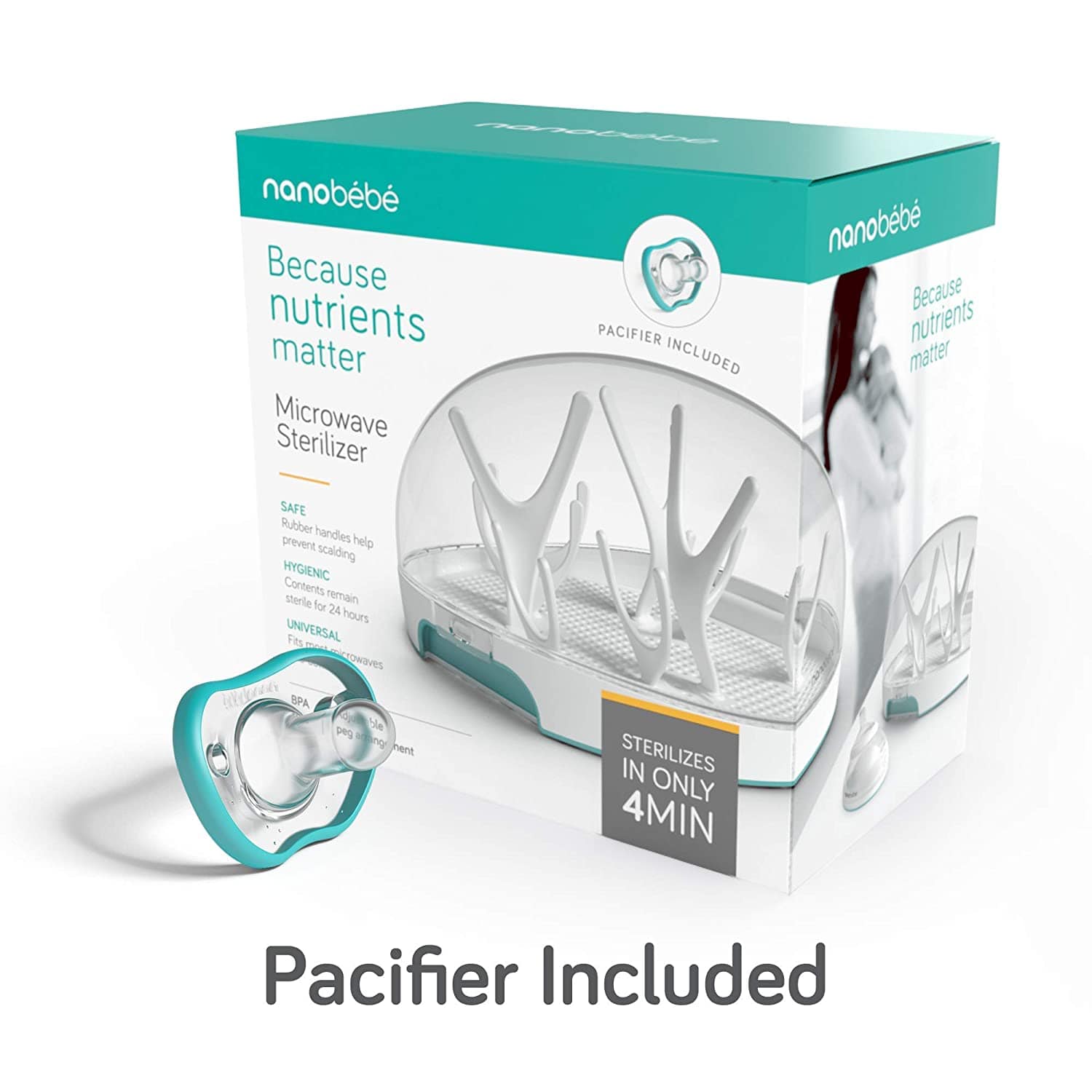 The Microwave Steam Sterilizer is designed with a transparent dome cover and tree-like stands on a perforated base to ensure your baby bottles remain germ-free.