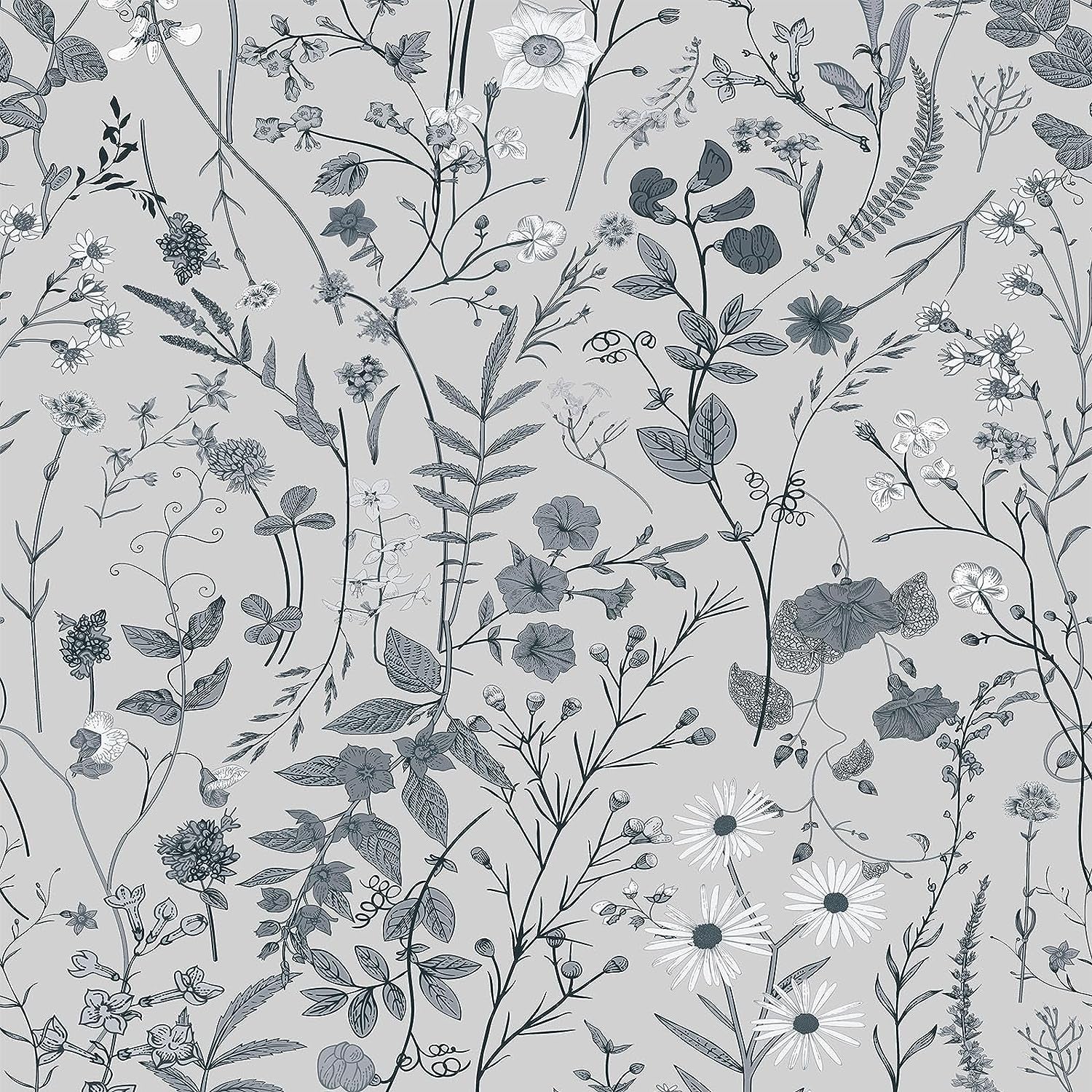 Floral Wallpaper Peel and Stick- Farm Floral Wall Wallpaper, Wildwood Wallpaper Daisy Flower Wallpaper Dark Floral Contact Paper Stick on Wallpaper (17.3" X 118", Timeless)