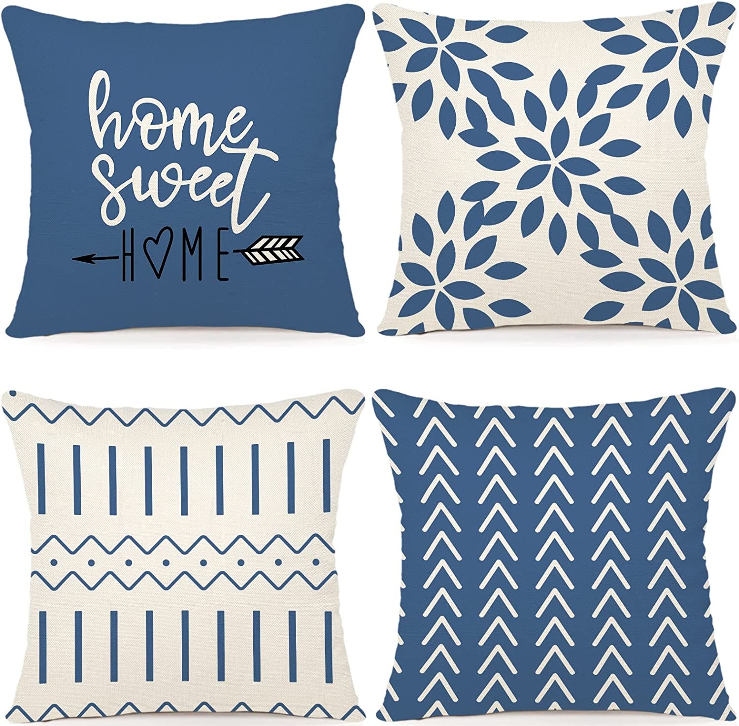 Pillow Covers, Modern Sofa Throw Pillow Cover, Decorative Outdoor Linen Fabric Pillow Case for Couch Bed Car 45X45Cm for Home (Light Blue, 18X18,Set of 4)