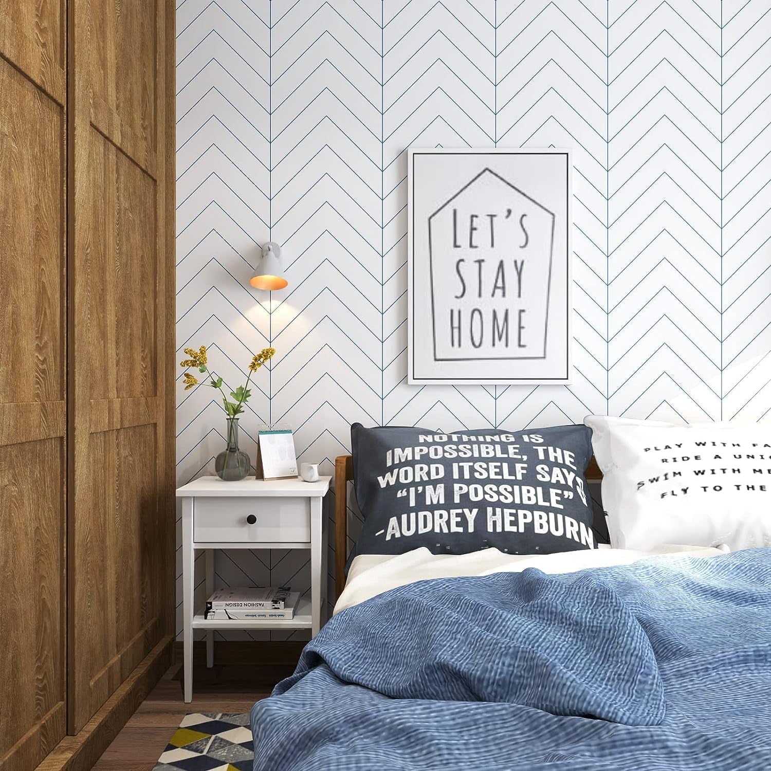 Black and White Wallpaper Peel and Stick Wallpaper Boho Contact Paper Modern Herringbone Wallpaper for Bathroom Bedroom Kitchen Wallpaper Self Adhesive Removable Wallpaper 17.7"×118" Wall Waterproof