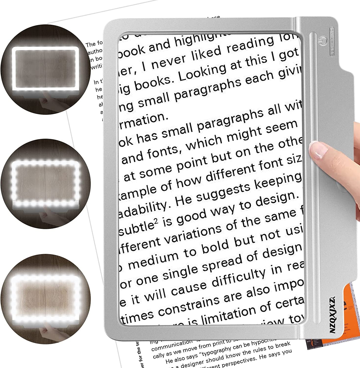 5X Large Page Magnifying Glass for Reading, Full-Page Viewing Area Magnifier Handheld Lightweight Magnifier for Reading Seniors and Low Vision Person Silver