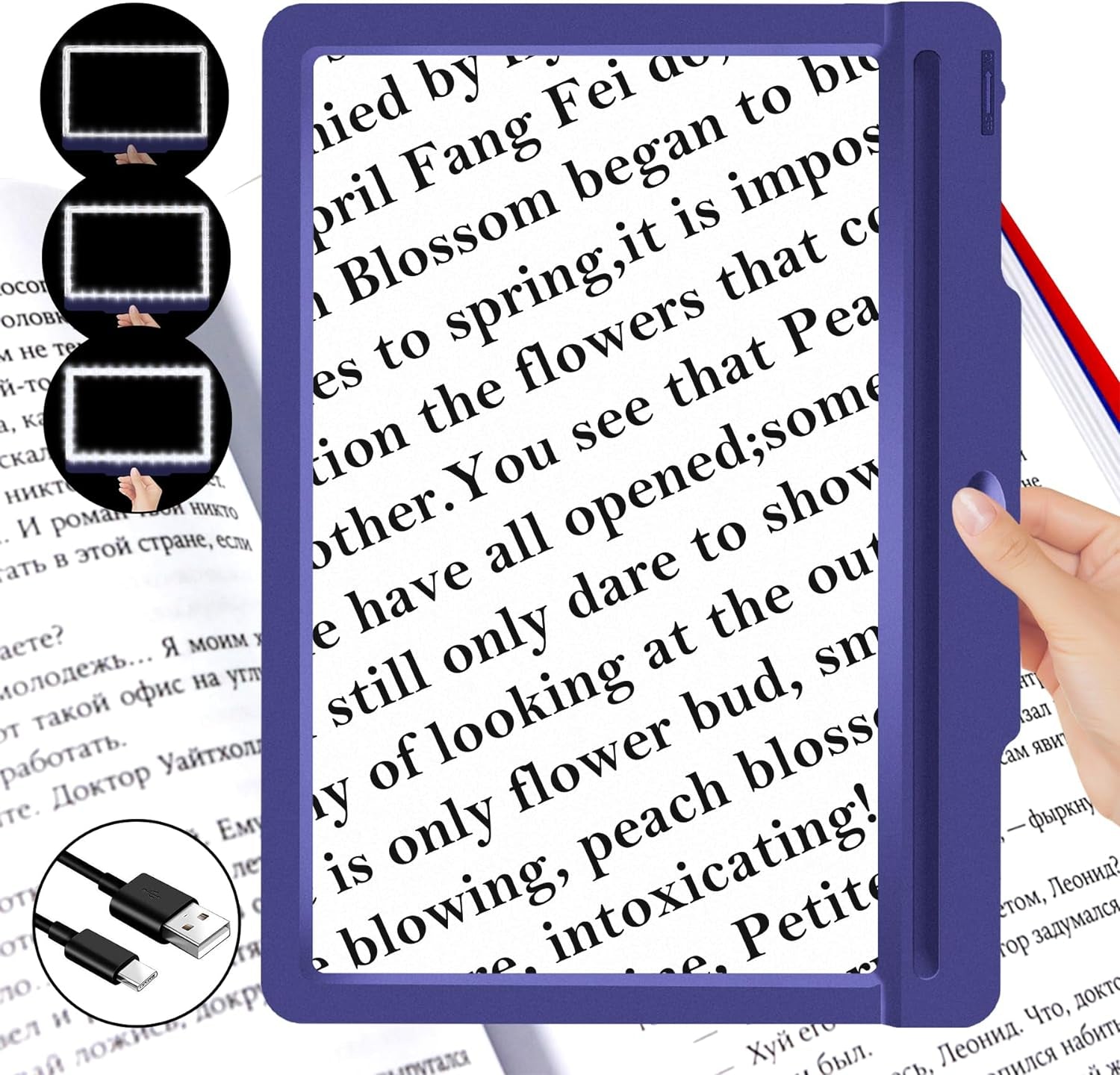 5X Large Page Magnifying Glass for Reading, Full-Page Viewing Area Magnifier Handheld Lightweight Magnifier for Reading Seniors and Low Vision Person Silver