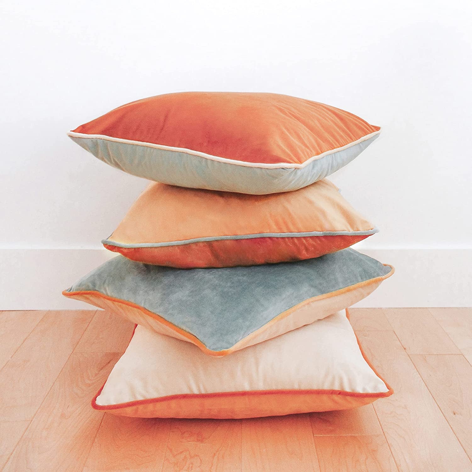 Decorative Throw Pillow Covers Cushion Cases, Set of 4 Soft Velvet Modern Double-Sided Designs, Mix and Match for Home Decor, Pillow Inserts Not Included (18X18 Inch, Orange/Teal)