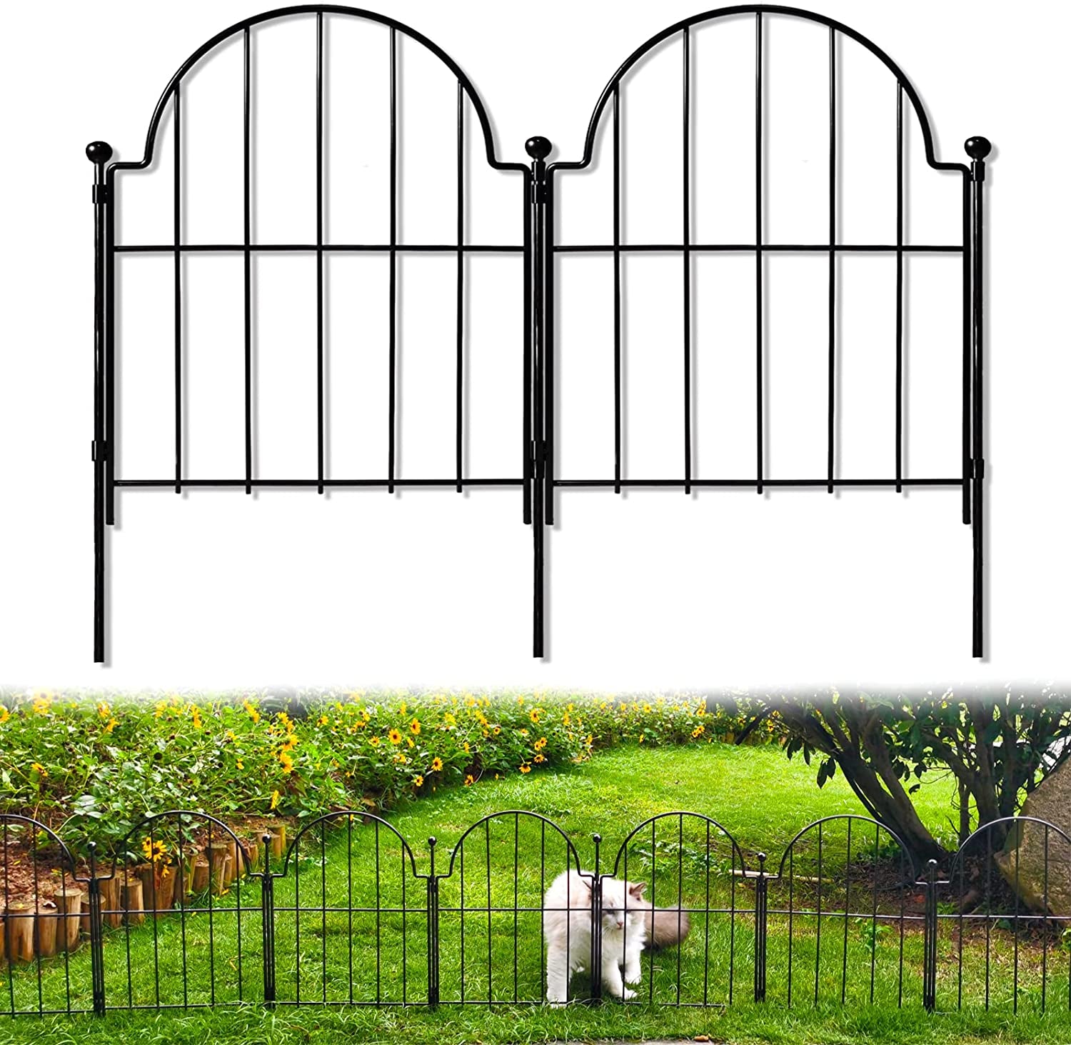 Garden Fence, 22 In(H) X 130 In(L) Arched Rustproof Metal No Dig Fence Border, Ground Stake Animal Barrier for Rabbit Dog, Outdoor Landscape Decor Yard & Patio,10 Pack
