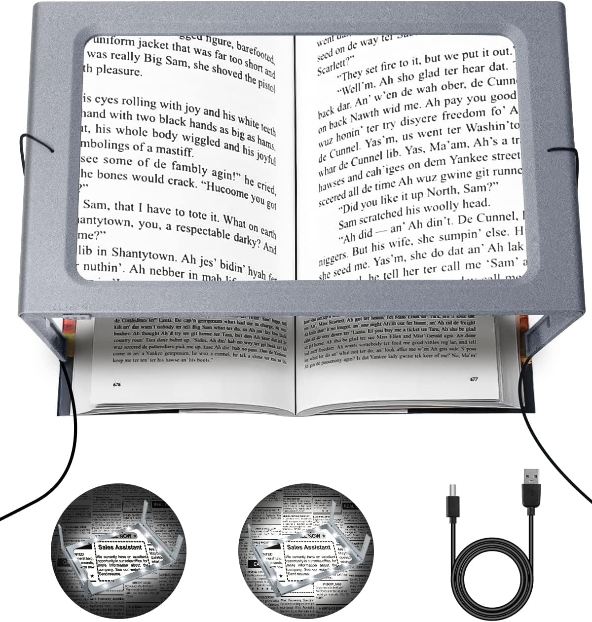 5X Large Page Magnifying Glass for Reading, Full-Page Viewing Area Magnifier Handheld Lightweight Magnifier for Reading Seniors and Low Vision Person Silver