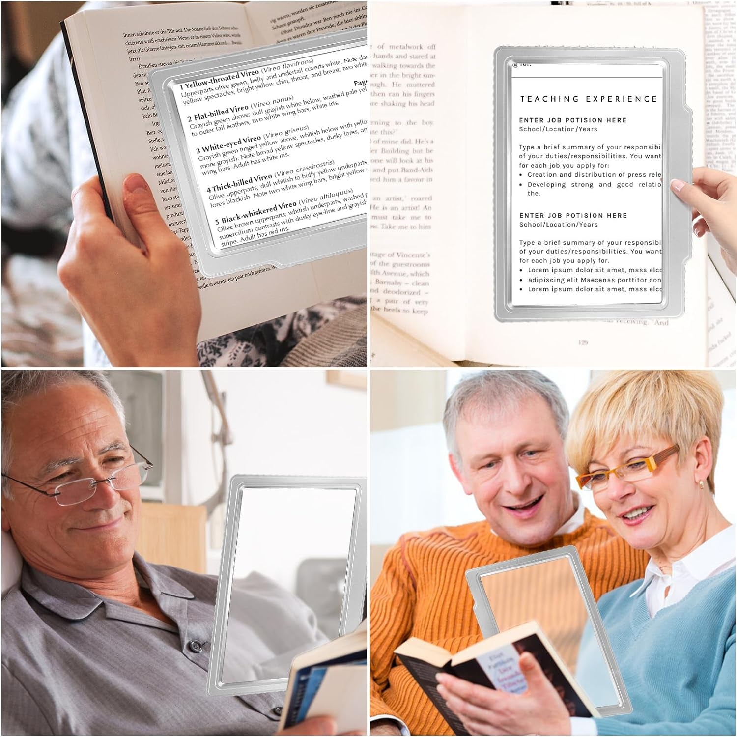 5X Large Page Magnifying Glass for Reading, Full-Page Viewing Area Magnifier Handheld Lightweight Magnifier for Reading Seniors and Low Vision Person Silver