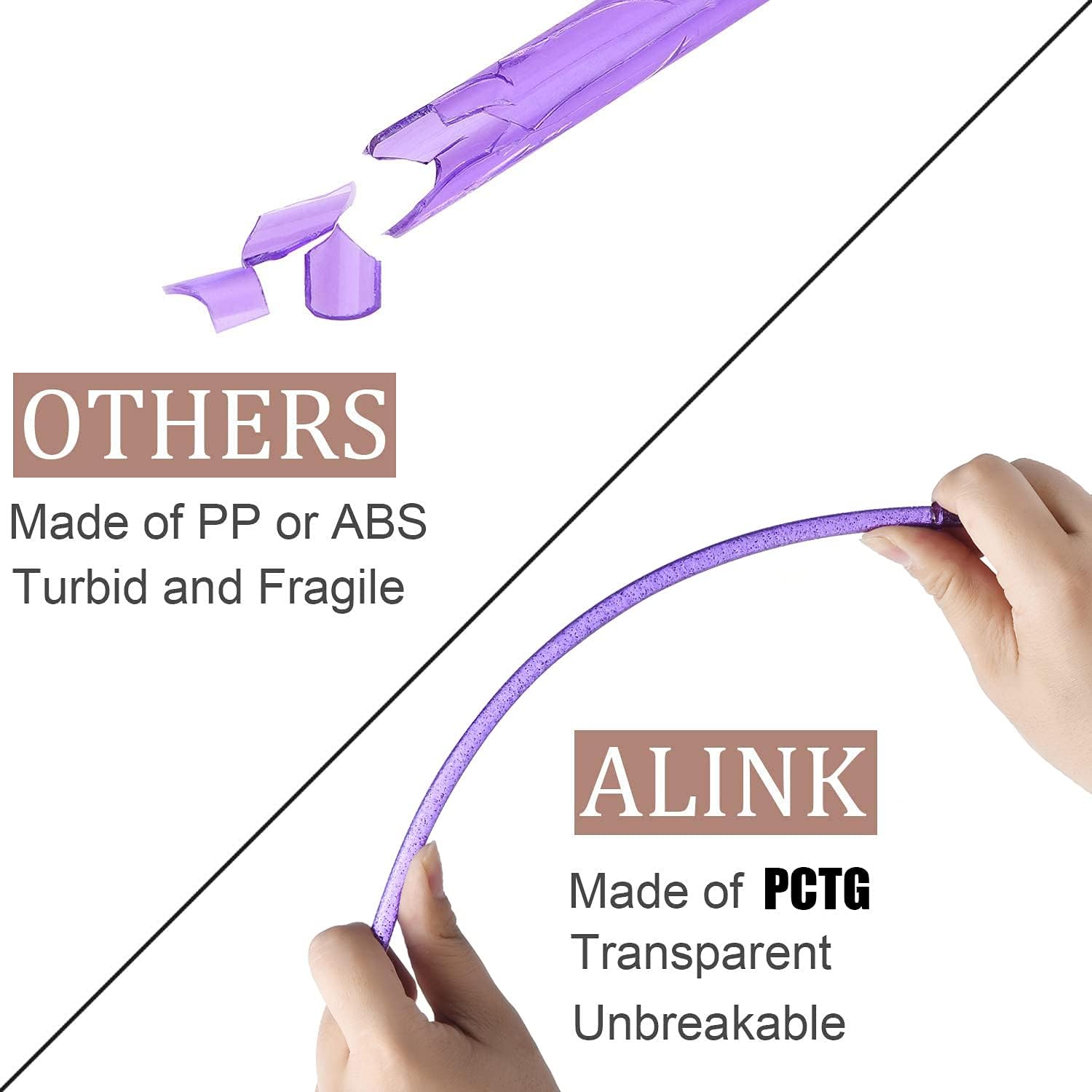 ALINK 12-Pack Glitter Reusable Clear Plastic Straws, 11" Long Hard Tumbler Drinking Straws with Cleaning Brush (10 Colors)