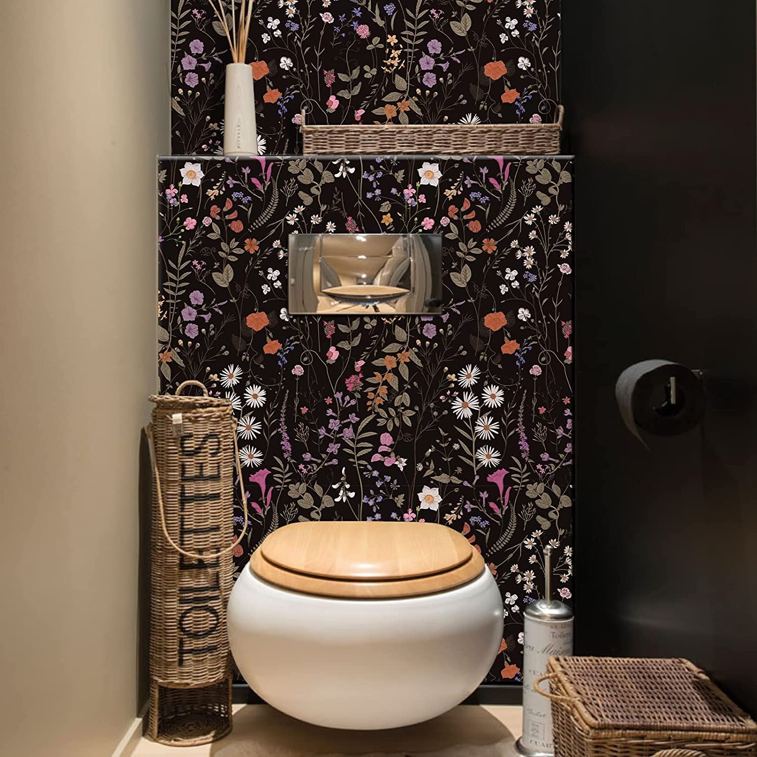 Floral Wallpaper Peel and Stick- Farm Floral Wall Wallpaper, Wildwood Wallpaper Daisy Flower Wallpaper Dark Floral Contact Paper Stick on Wallpaper (17.3" X 118", Timeless)