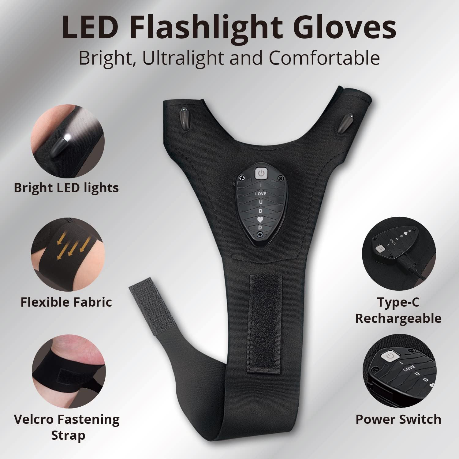 Rechargeable LED Flashlight Gloves