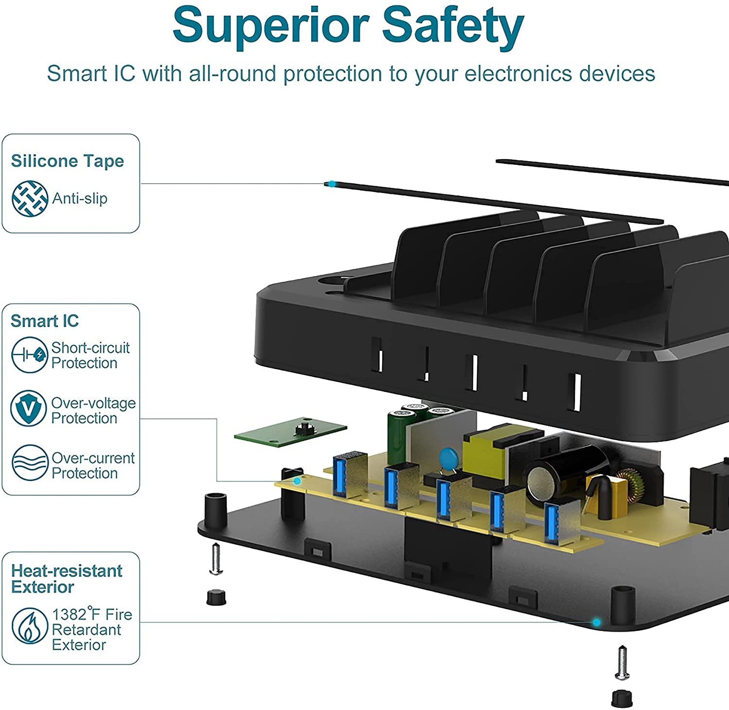 Multi USB Charger Station Organizer