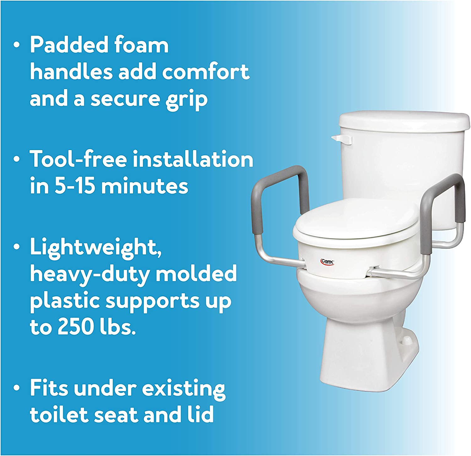 Elevated Toilet Riser with Removable Padded Handles
