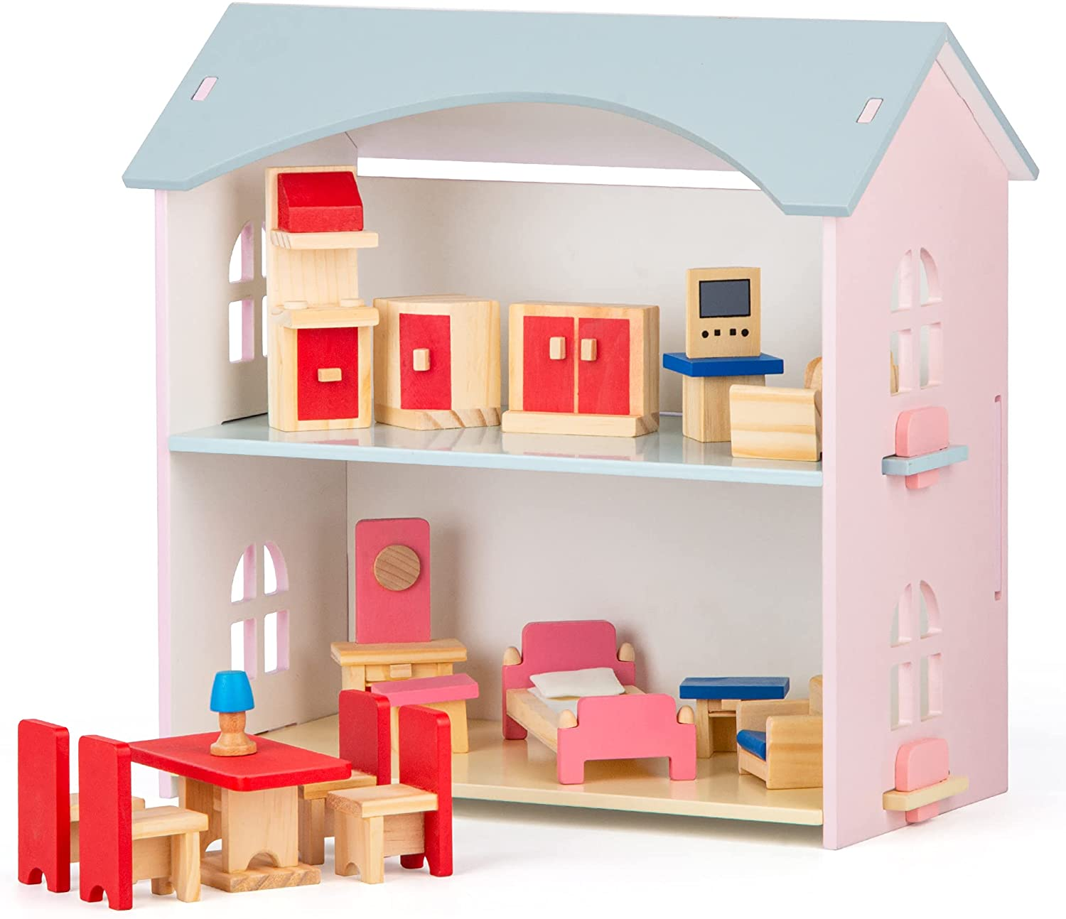 Wooden Dollhouse Furniture, 22 Pcs