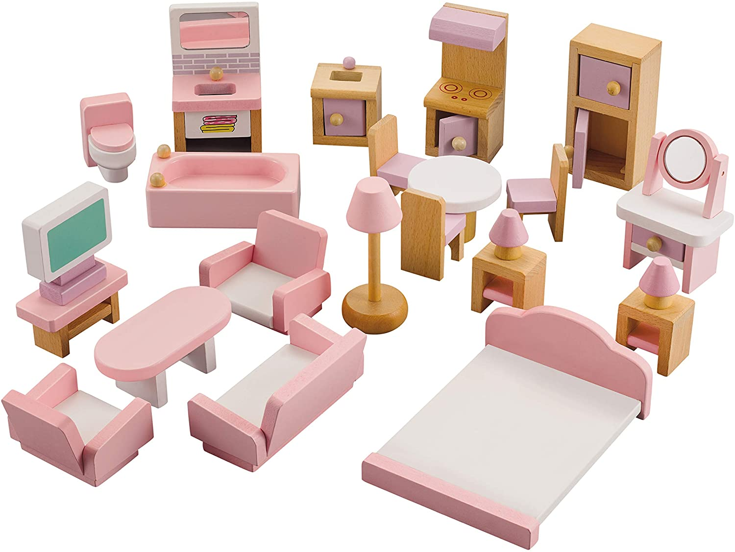 Wooden Dollhouse Furniture, 22 Pcs
