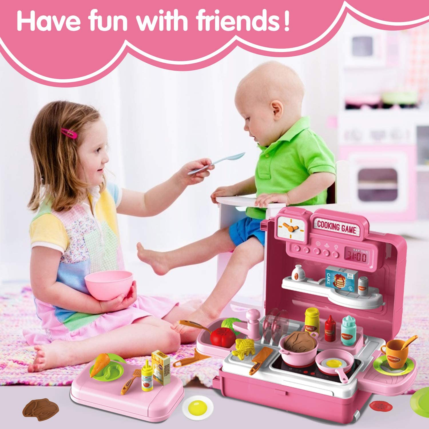 Pretend Play Kitchen Set for Toddler, 41 PCS