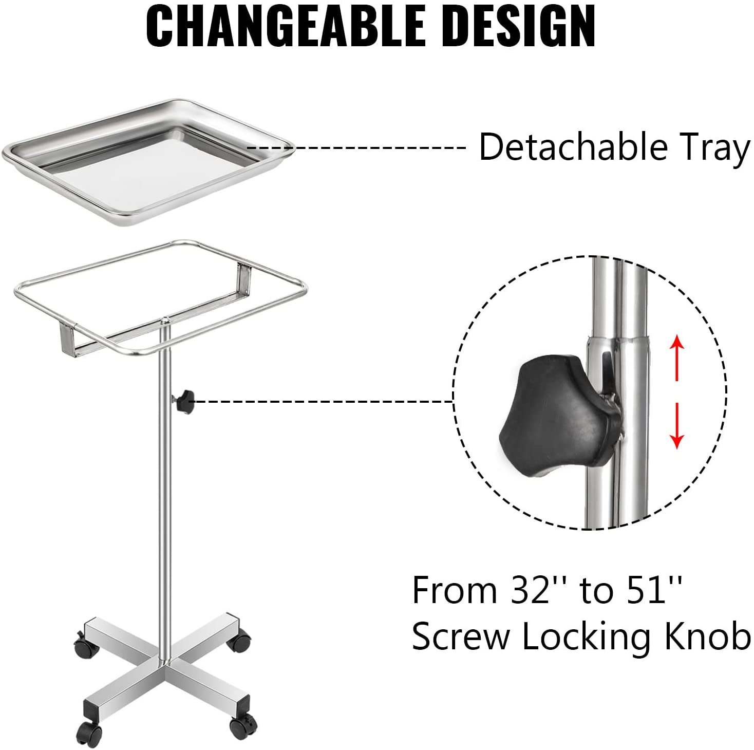 Adjustable Stainless Steel Mayo Tray Stand