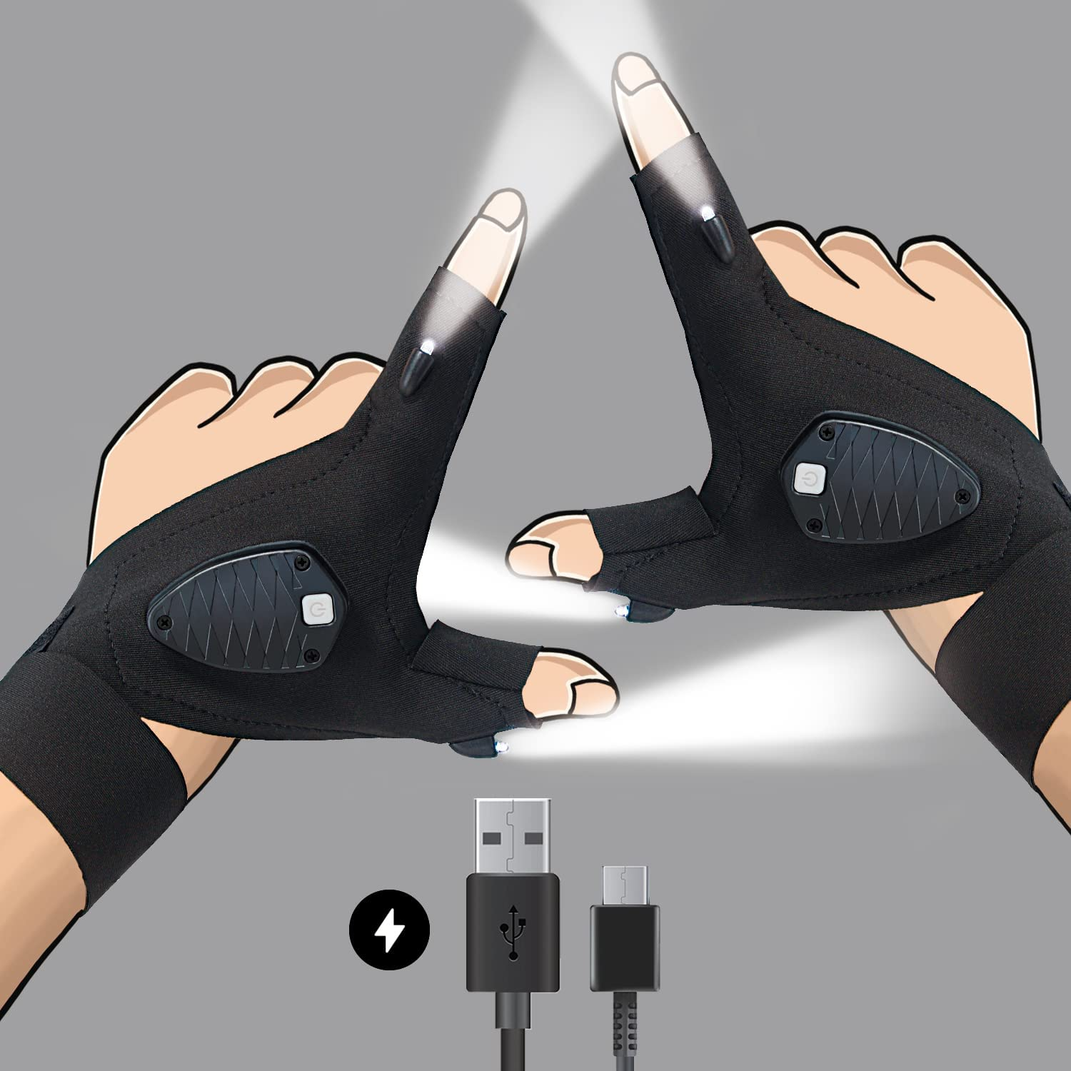 Rechargeable LED Flashlight Gloves