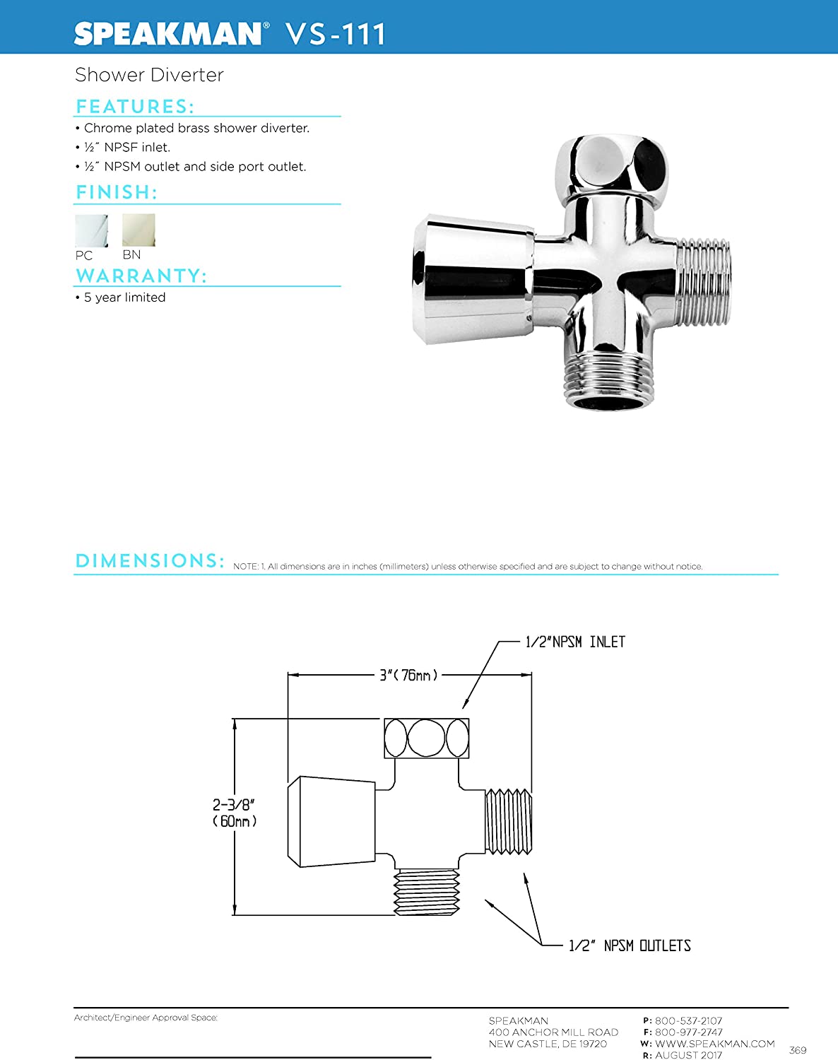 Stylish Brass Shower Diverter