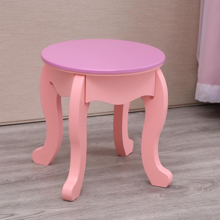 A ModernMazing Children Three Foldable Mirrors Curved Legs Single Drawer Dressing Table, Table Size vanity set with a mirror and stool.