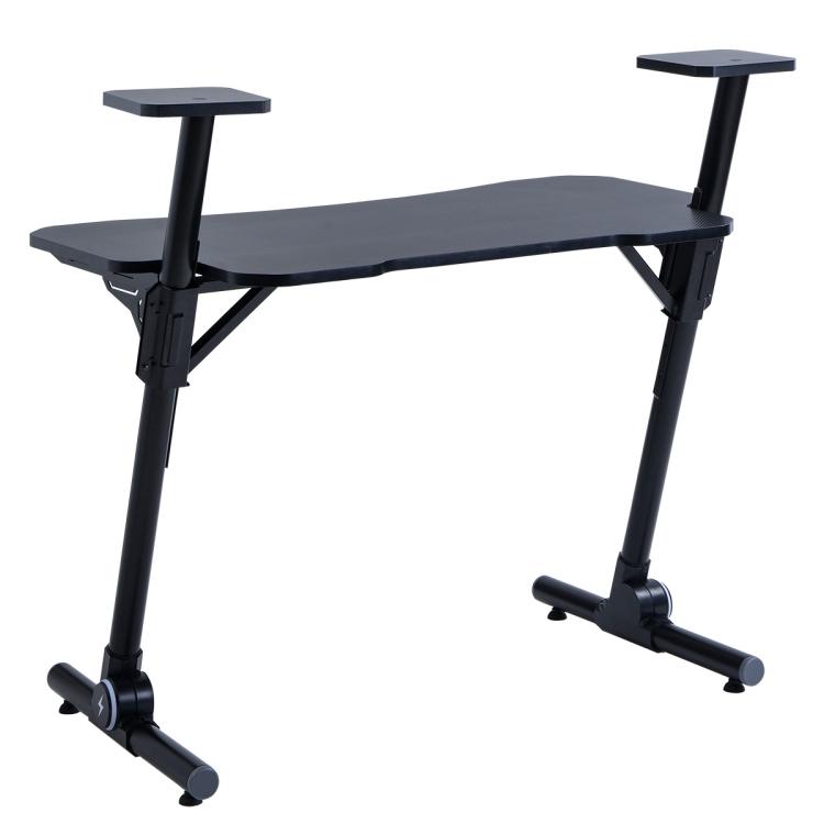 A black ModernMazing Z-Shaped Home Office Computer Gaming Desk Workstation with Carbon Fiber Surface and two legs.
