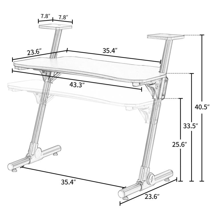 A black ModernMazing Z-Shaped Home Office Computer Gaming Desk Workstation with Carbon Fiber Surface and two legs.