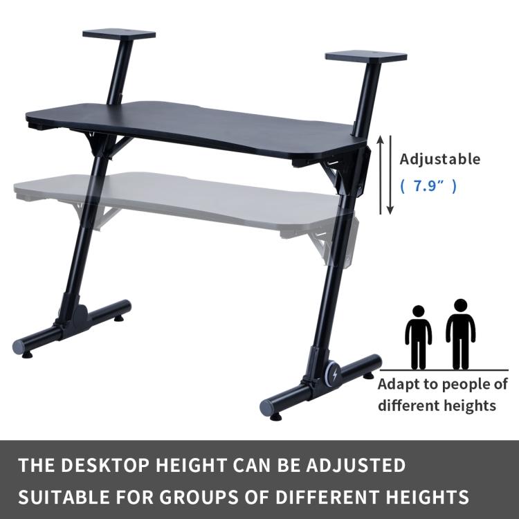 A black ModernMazing Z-Shaped Home Office Computer Gaming Desk Workstation with Carbon Fiber Surface and two legs.