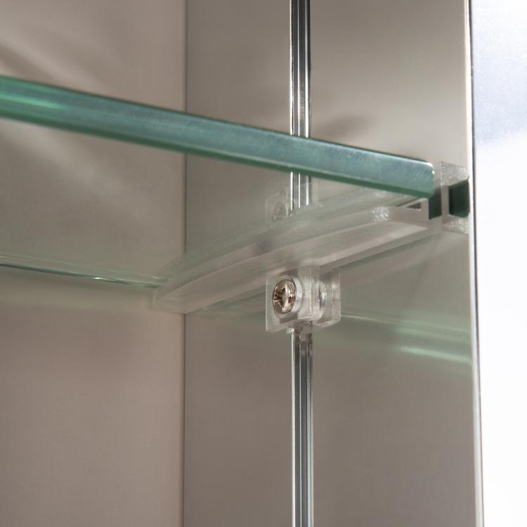A bathroom with a ModernMazing Aluminum Wall-mounted Single Door Bathroom Mirror Cabinet with Adjustable Shelf, Size: 26 and a plant next to it.