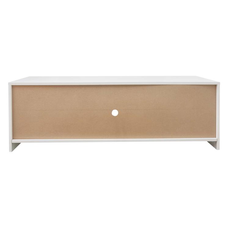 A Simpleness Creative Furniture High-Gloss TV Cabinet with LED Lights, Size: 47.24x15.75x15.75 inch(White) with blue led lights.