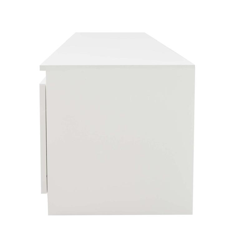 A Simpleness Creative Furniture High-Gloss TV Cabinet with LED Lights, Size: 47.24x15.75x15.75 inch(White) with blue led lights.