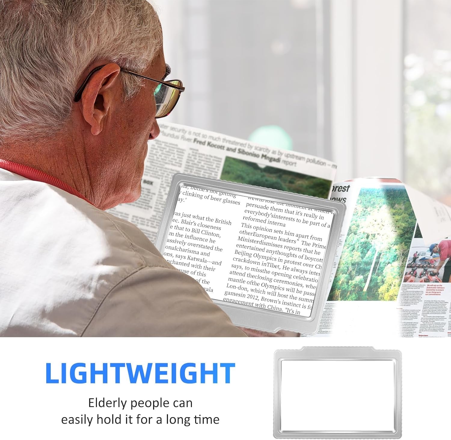 5X Large Page Magnifying Glass for Reading, Full-Page Viewing Area Magnifier Handheld Lightweight Magnifier for Reading Seniors and Low Vision Person Silver