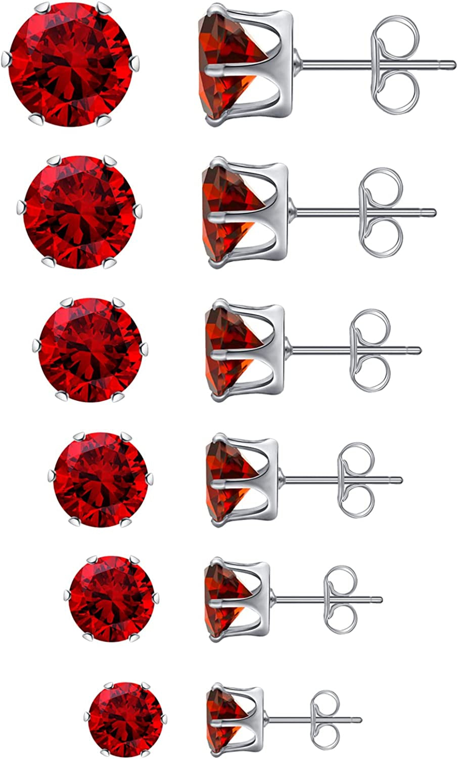 6 Pairs Stud Earrings Set,Clear Cubic Zirconia 316L Stainless Steel Earrings for Women for Men 3-8Mm