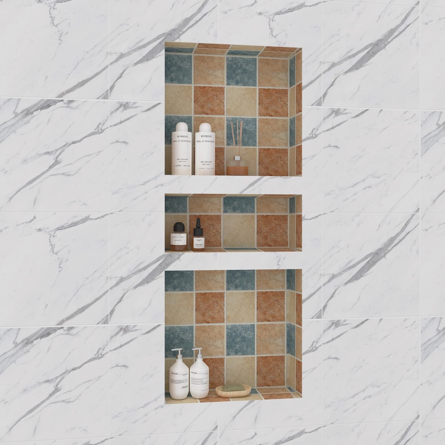 Shower Niche Recessed Shower Shelves, 16" X 40" ABS Plastic Bathroom Soap Niche Multiple Storage and Large Space, Best for Bath DIV
