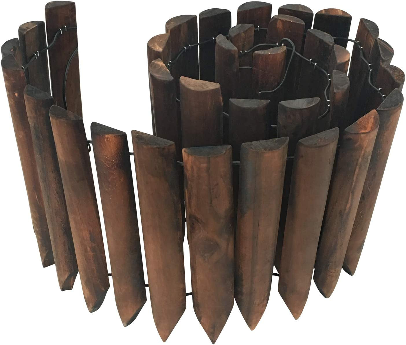 Wooden Short Fence Burnt Wood Finish Outdoor Landscape Edging Flexible Decorative Border - Tree Fence - Spring Garden & Yard Maintenance - 7.9'' H X 42'' L - K619A05