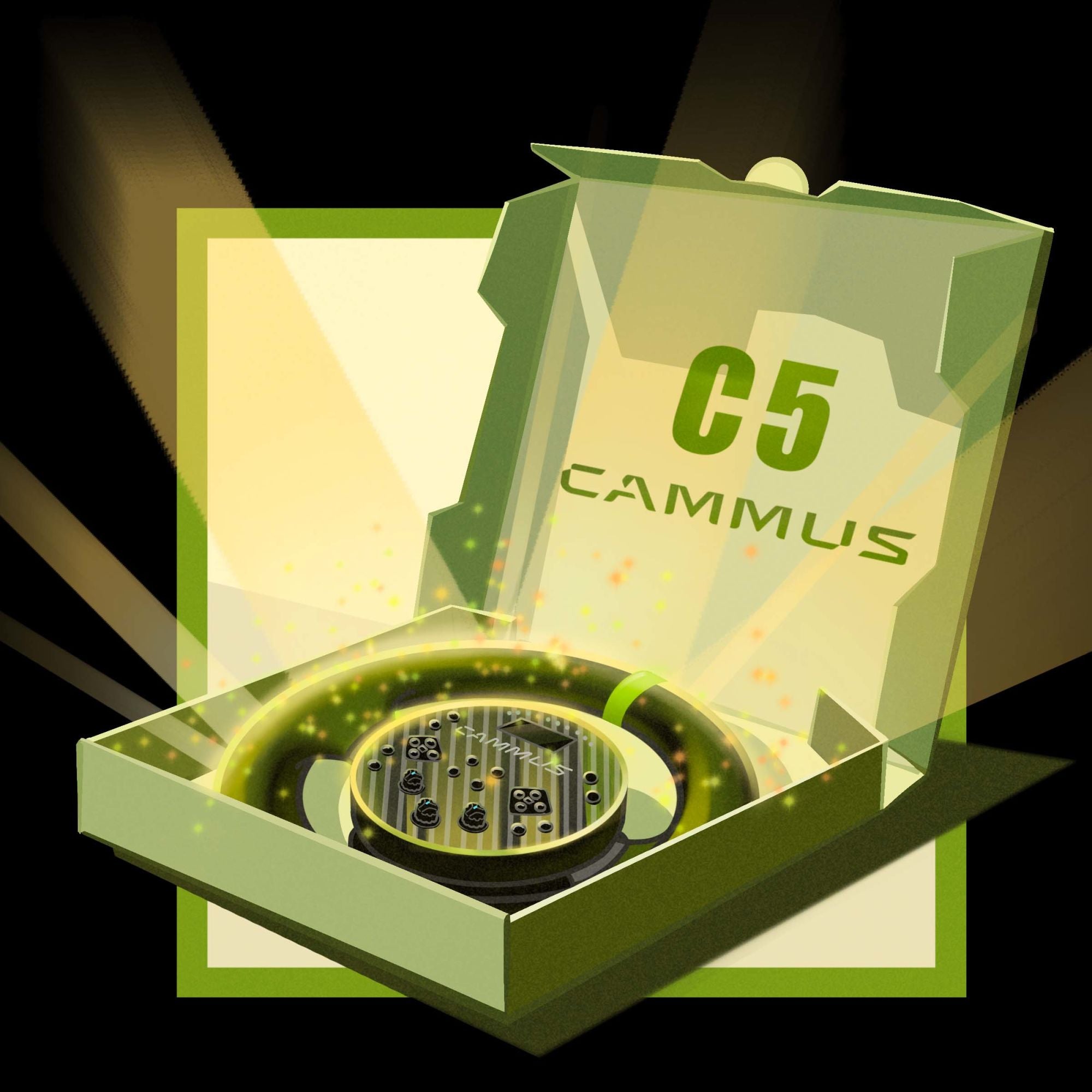 A CAMMUS C5 Direct Drive Base Racing Wheel For PC Games, featuring the word CAMMUS prominently displayed on its steering wheel.