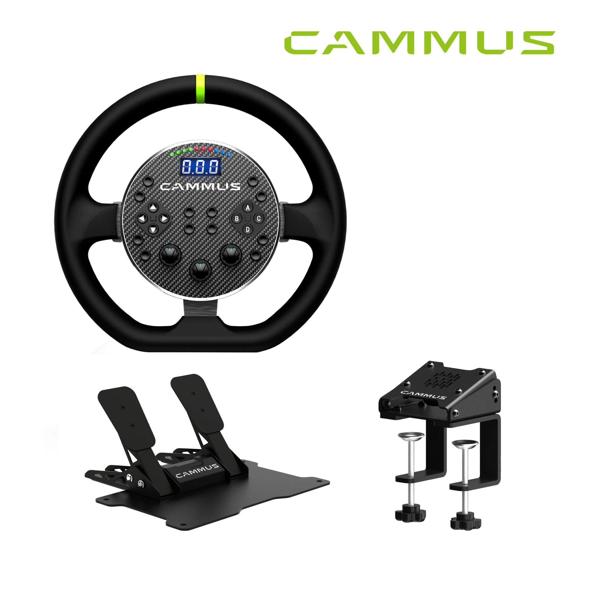 The CAMMUS C5 3IN1 Bundle With Table Clamp And Pedals Racing Wheel Direct Drive Base For PC Games is a 3IN1 Bundle that includes a controller and pedals, perfect for immersive racing experiences.