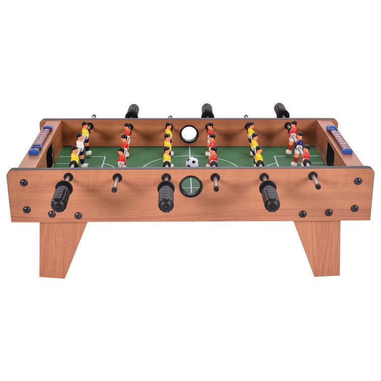 A Family Fun Games Indoor/Outdoor Competition Game Soccer Table with a white background, featuring a MDF frame and steel rods.