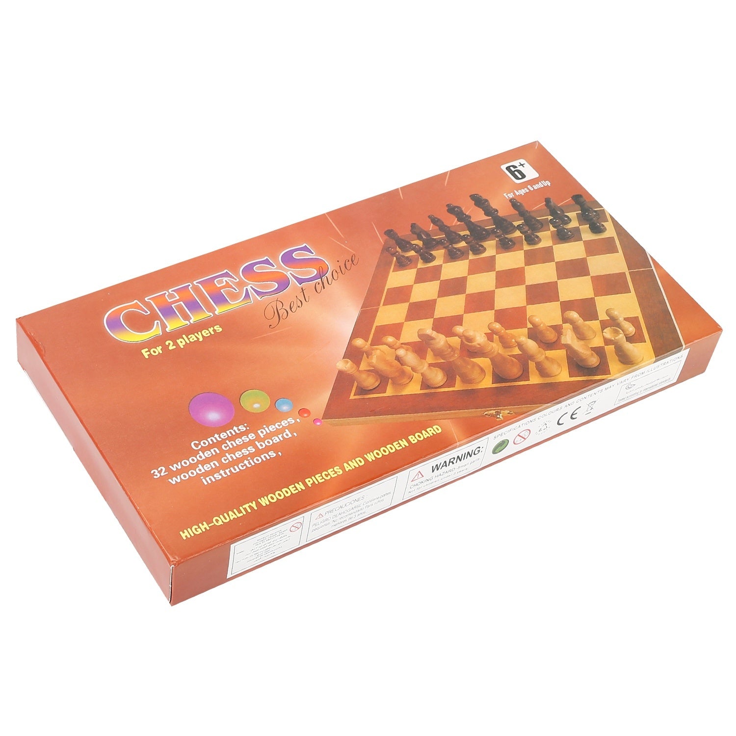 A Folding Board Game Set Portable Travel Wooden Chess Set with Wooden Crafted Pieces Chessmen Storage Box on a white background.