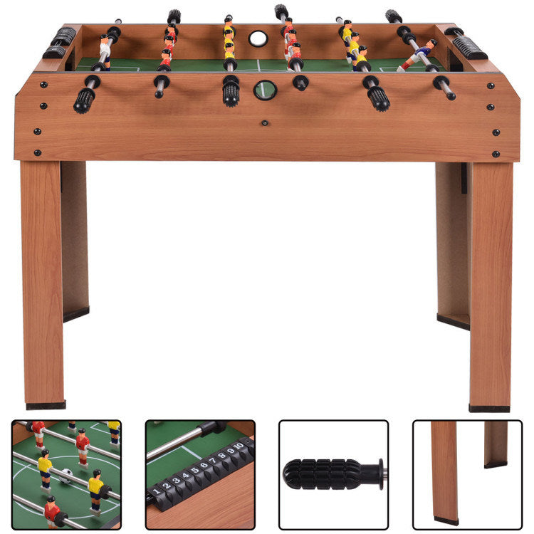 A Family Fun Games Indoor/Outdoor Competition Game Soccer Table with a white background, featuring a MDF frame and steel rods.