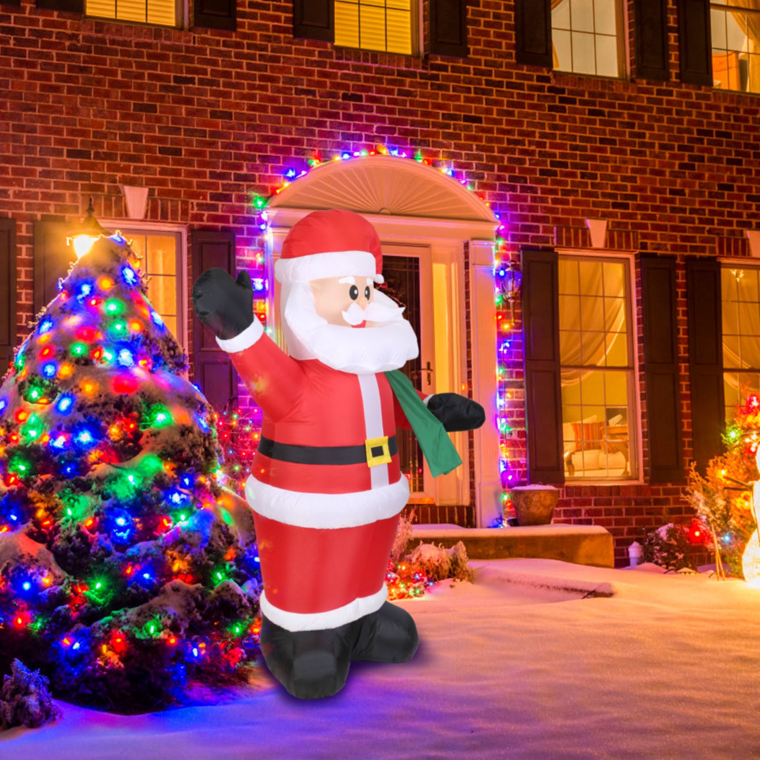 A group of 6.4ft Inflatable Christmas Giant Santa Claus Blow up Santa Claus with built-in blower and LED lights.