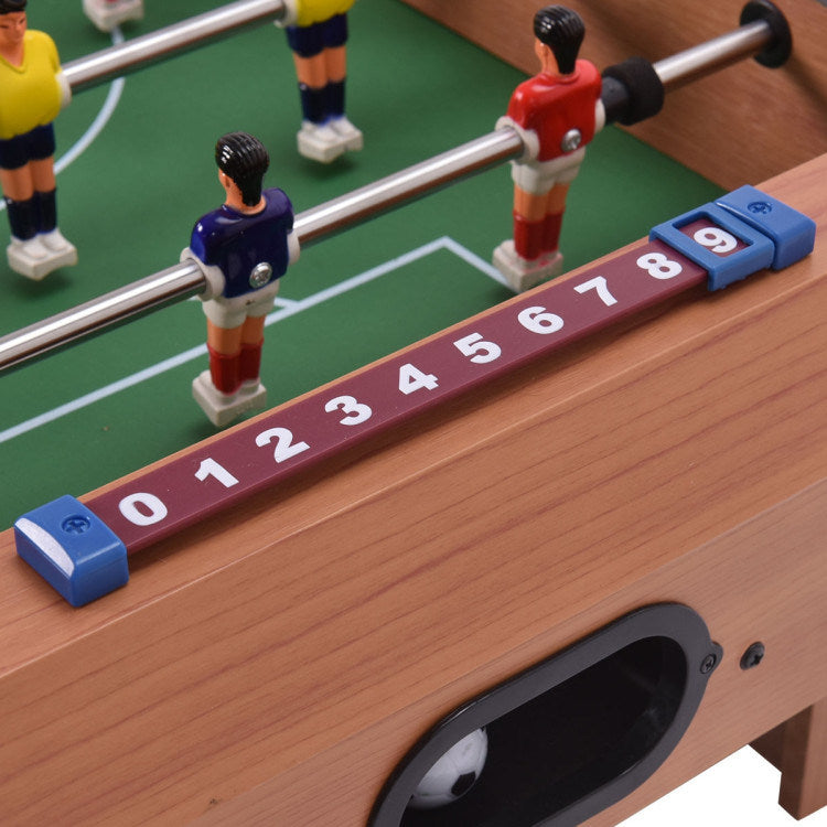A Family Fun Games Indoor/Outdoor Competition Game Soccer Table with a white background, featuring a MDF frame and steel rods.