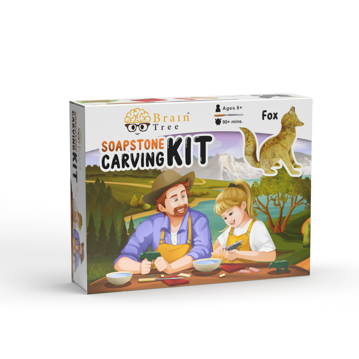 The Fox Soapstone Carving Kit: Safe and Fun DIY Craft for Kids and Adults has a picture of a man and a woman.