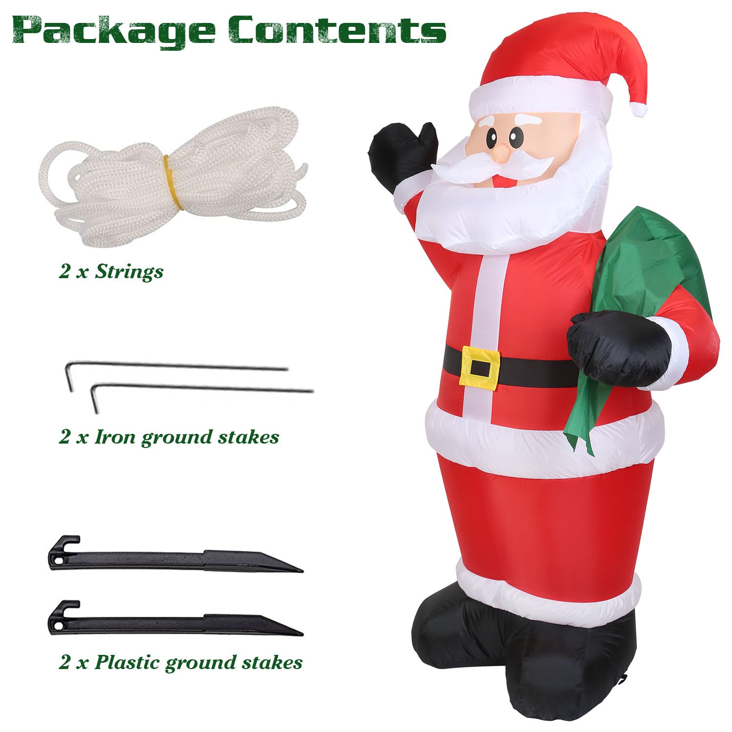 A group of 6.4ft Inflatable Christmas Giant Santa Claus Blow up Santa Claus with built-in blower and LED lights.