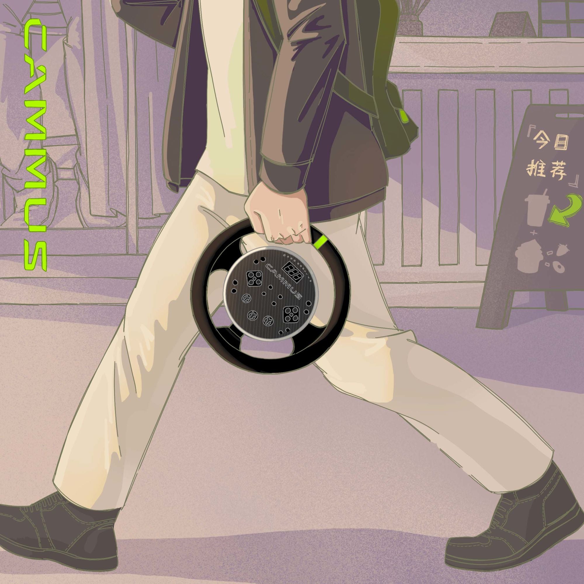 A CAMMUS C5 Direct Drive Base Racing Wheel For PC Games, featuring the word CAMMUS prominently displayed on its steering wheel.